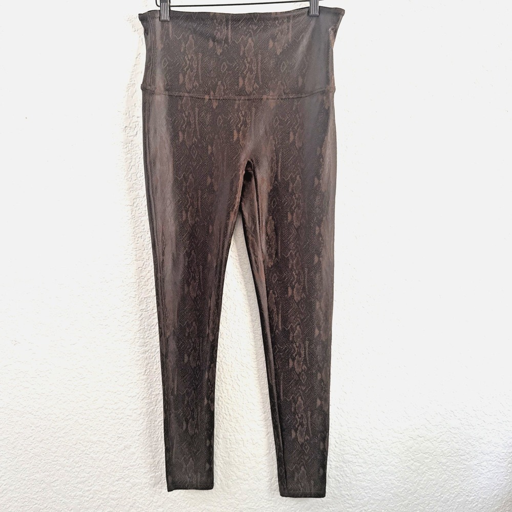 Spanx Faux Leather Snakeskin Print Leggings Brown Women's Size 1X